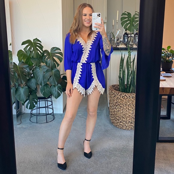 Poetry Pants - Poetry Royal Blue & Lace Romper